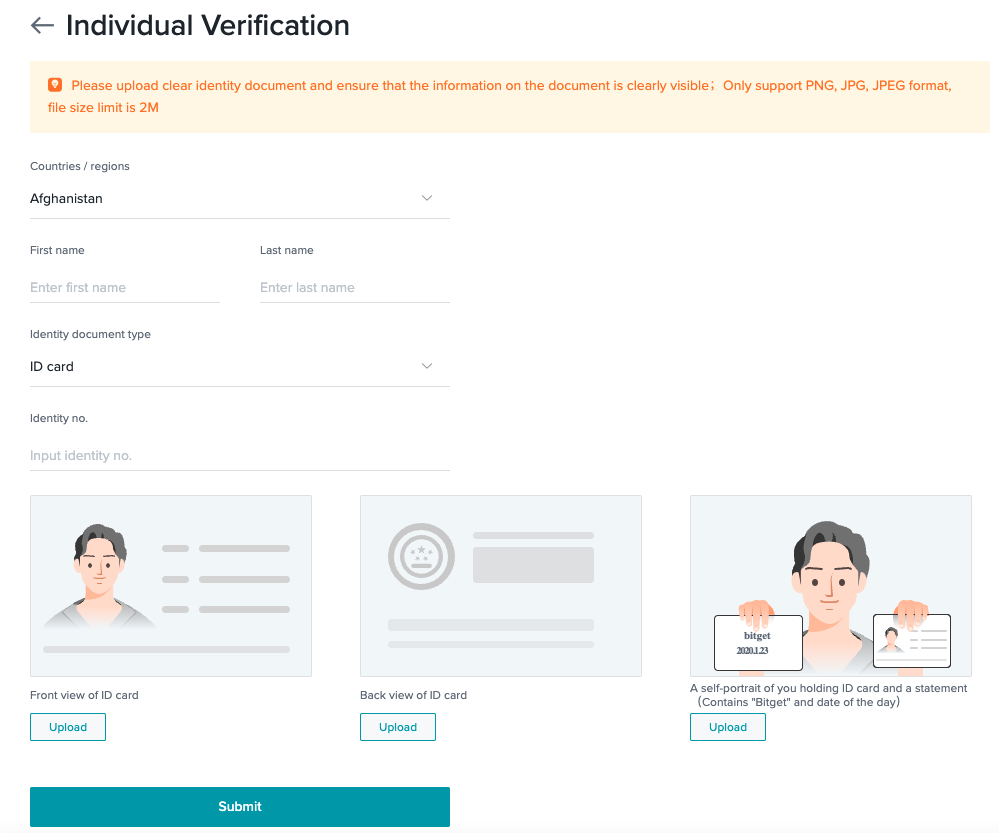 Uploading verifications data on the Bitget